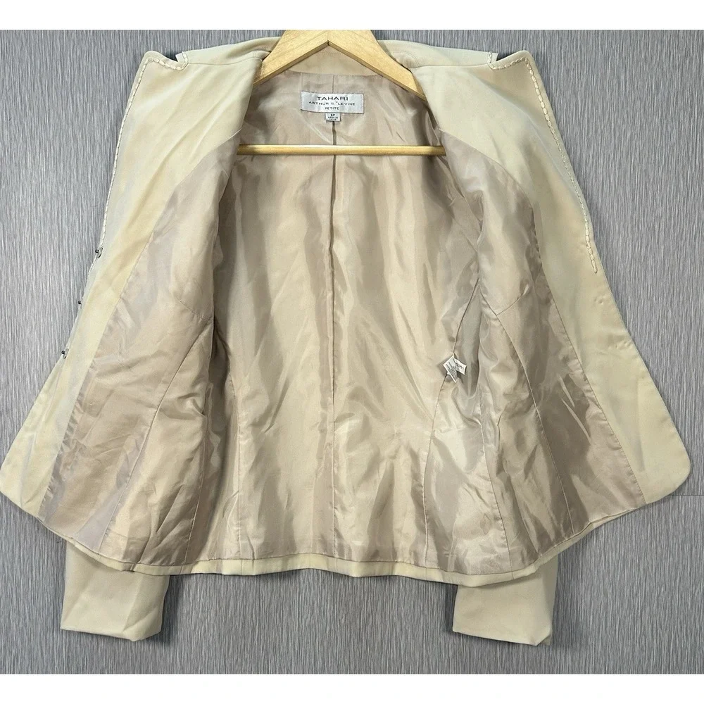 Tahari Arthur S Levine Beige Snap‎ Button Blazer Office Wear Business Jacket 6P